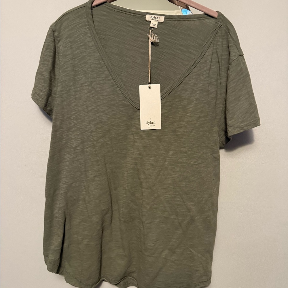 Dylan Sage Green V-Neck Short Sleeve Tee
